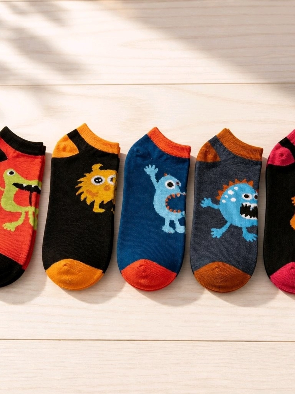 Kids No-Show Monster Socks - Blue & Orange